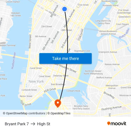 Bryant Park 7 to High St map