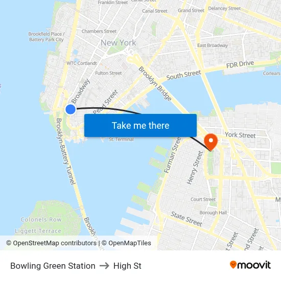 Bowling Green Station to High St map