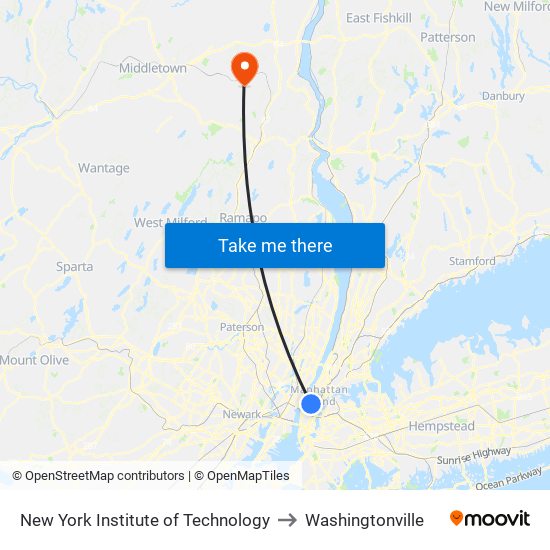 New York Institute of Technology to Washingtonville map