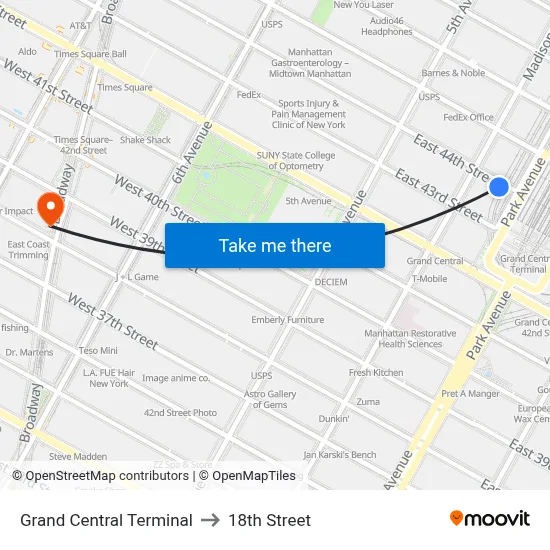 Grand Central Terminal to 18th Street map