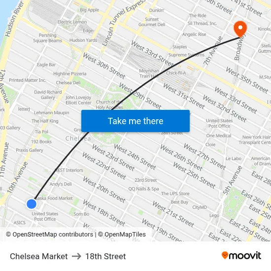 Chelsea Market to 18th Street map