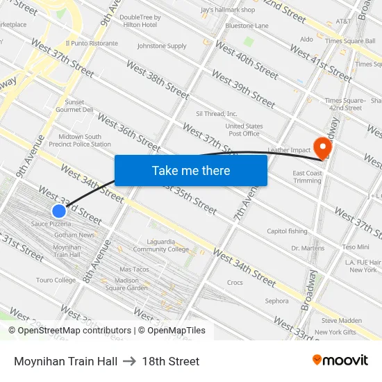Moynihan Train Hall to 18th Street map
