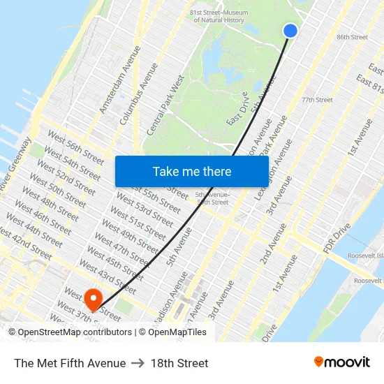 The Met Fifth Avenue to 18th Street map