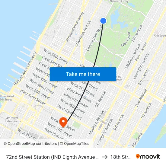 72nd Street Station (IND Eighth Avenue Line) to 18th Street map