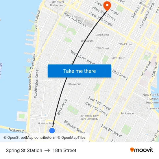 Spring St Station to 18th Street map