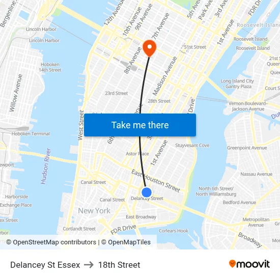 Delancey St Essex to 18th Street map