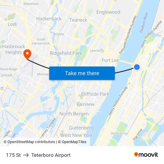 175 St to Teterboro Airport map