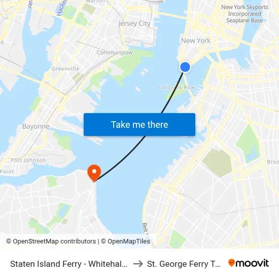 Staten Island Ferry - Whitehall Terminal to St. George Ferry Terminal map