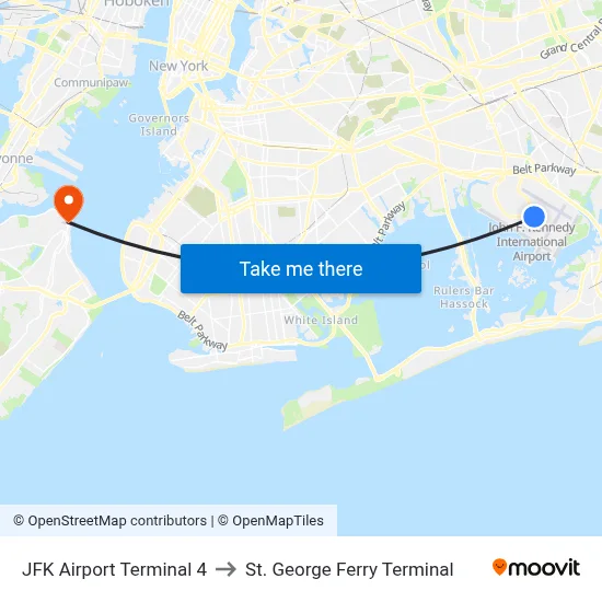 JFK Airport Terminal 4 to St. George Ferry Terminal map