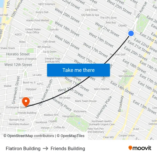 Flatiron Building to Friends Building map