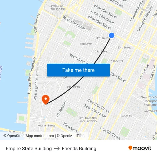 Empire State Building to Friends Building map