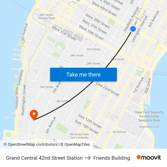 Grand Central 42nd Street Station to Friends Building map