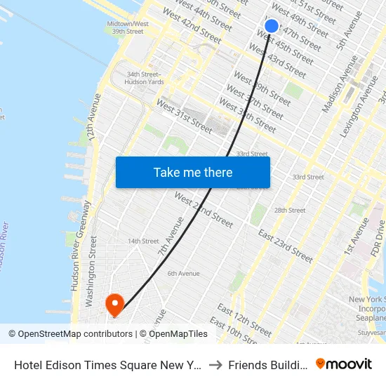 Hotel Edison Times Square New York to Friends Building map