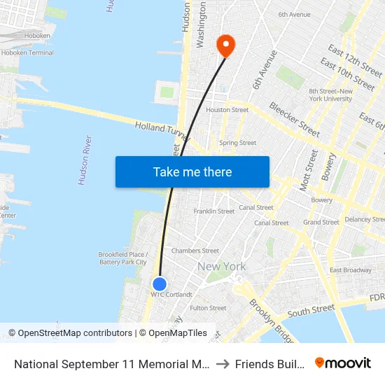 National September 11 Memorial Museum to Friends Building map