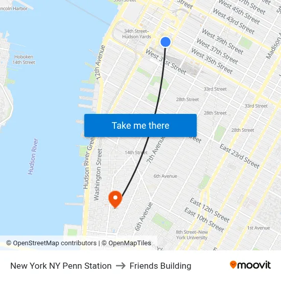 New York NY Penn Station to Friends Building map