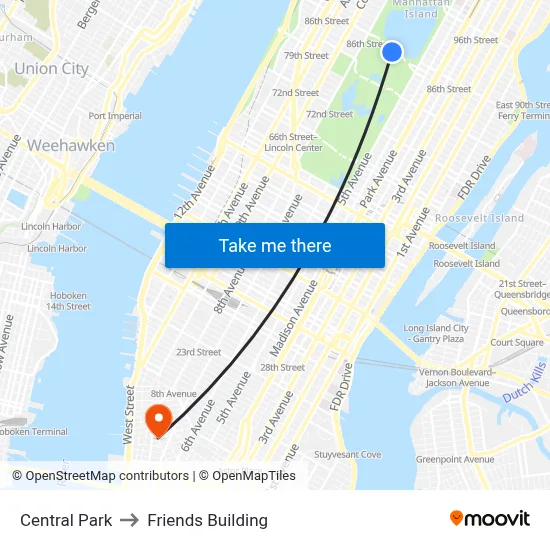 Central Park to Friends Building map