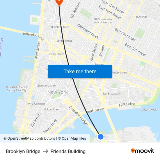 Brooklyn Bridge to Friends Building map