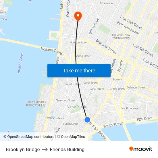 Brooklyn Bridge to Friends Building map