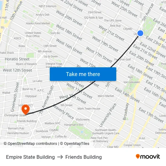 Empire State Building to Friends Building map