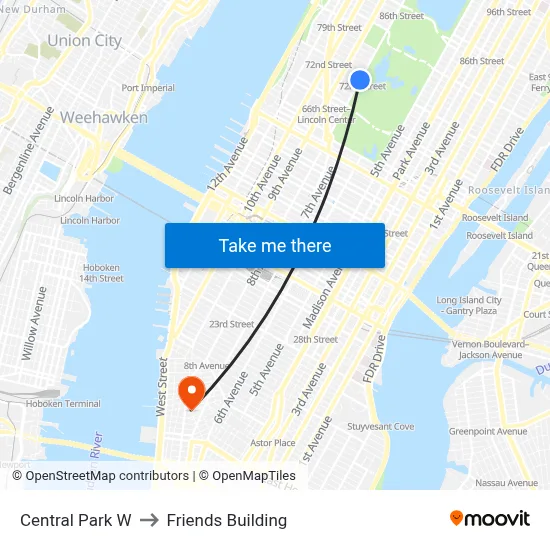 Central Park W to Friends Building map