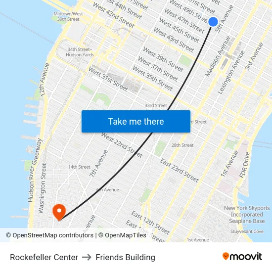 Rockefeller Center to Friends Building map