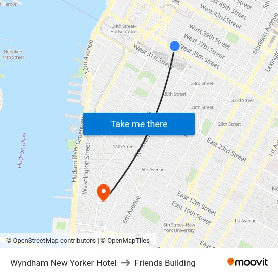 Wyndham New Yorker Hotel to Friends Building map