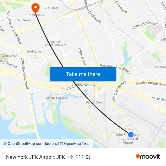 New York JFK Airport JFK to 111 St map