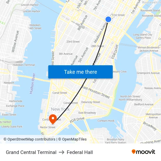 Grand Central Terminal to Federal Hall map