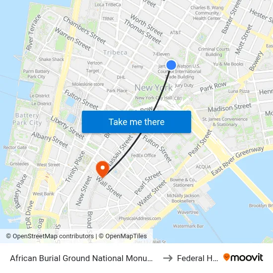 African Burial Ground National Monument to Federal Hall map