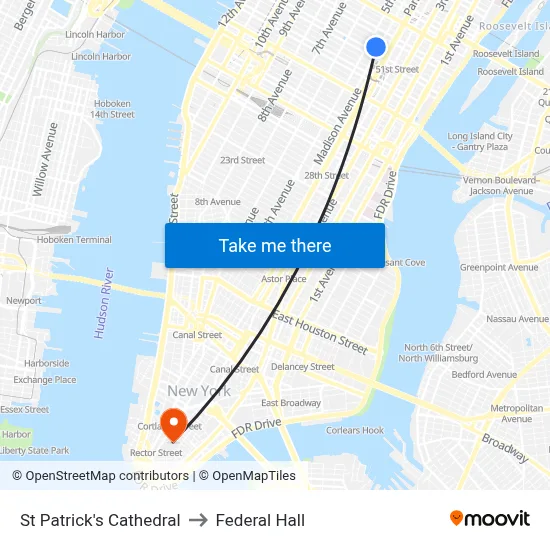 St Patrick's Cathedral to Federal Hall map