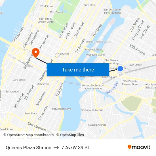 Queens Plaza Station to 7 Av/W 39 St map