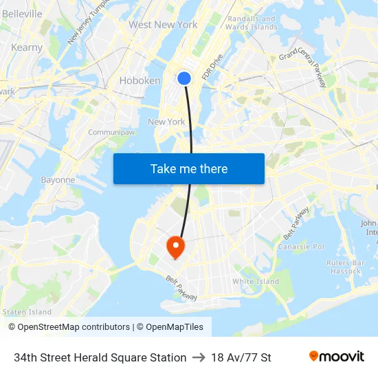 34th Street Herald Square Station to 18 Av/77 St map