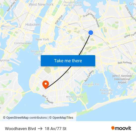 Woodhaven Blvd to 18 Av/77 St map
