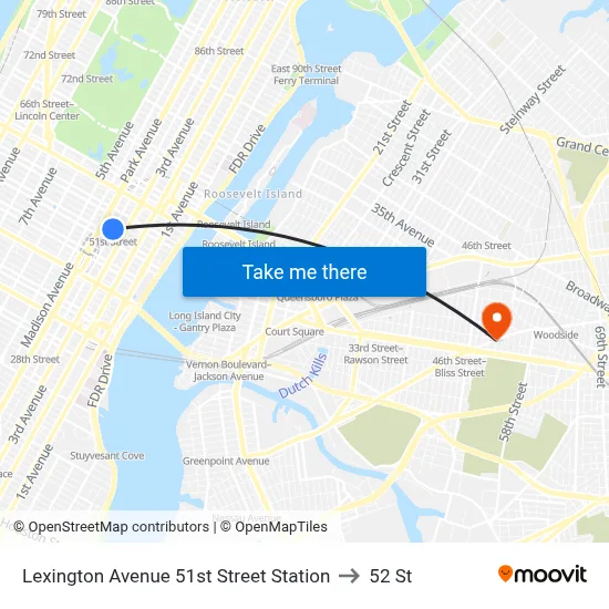 Lexington Avenue 51st Street Station to 52 St map