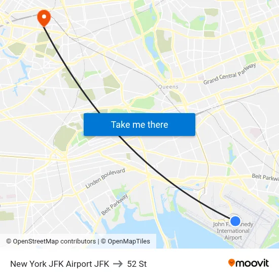 New York JFK Airport JFK to 52 St map