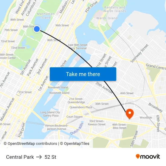 Central Park to 52 St map