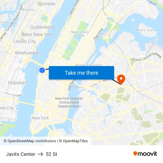 Javits Center to 52 St map