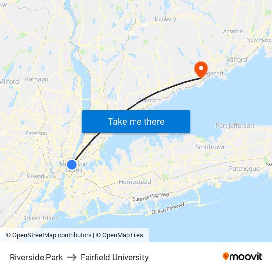 Riverside Park to Fairfield University map