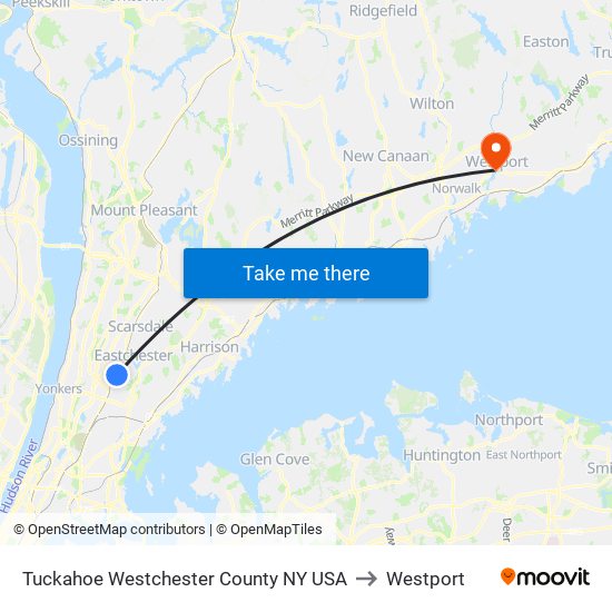 Tuckahoe Westchester County NY USA to Westport map