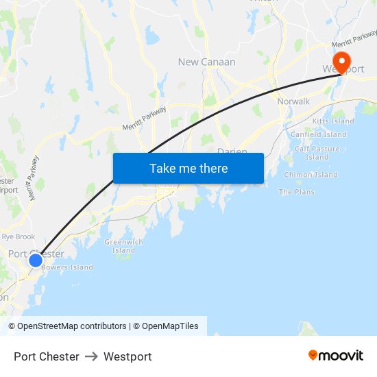 Port Chester to Westport map