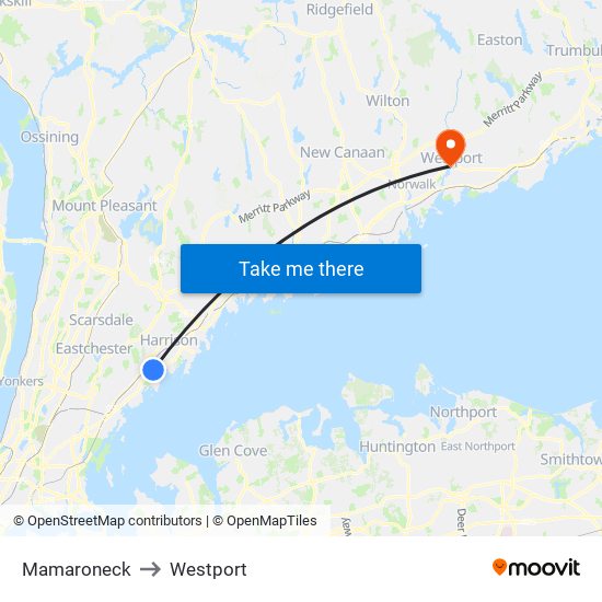 Mamaroneck to Westport map
