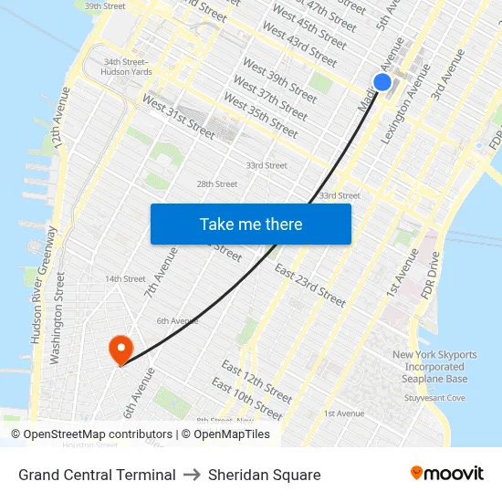 Grand Central Terminal to Sheridan Square map