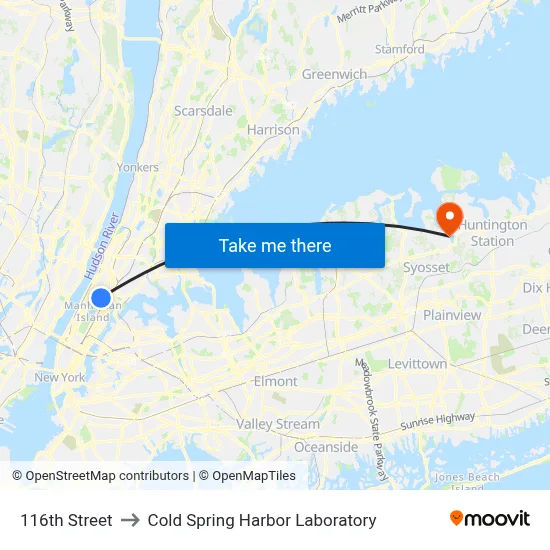 116th Street to Cold Spring Harbor Laboratory map