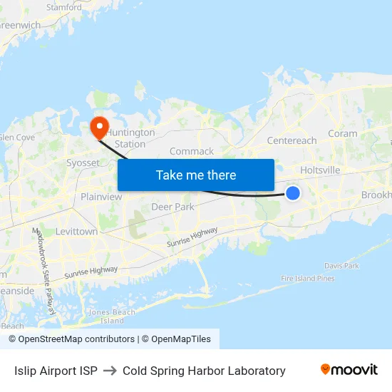 Islip Airport ISP to Cold Spring Harbor Laboratory map