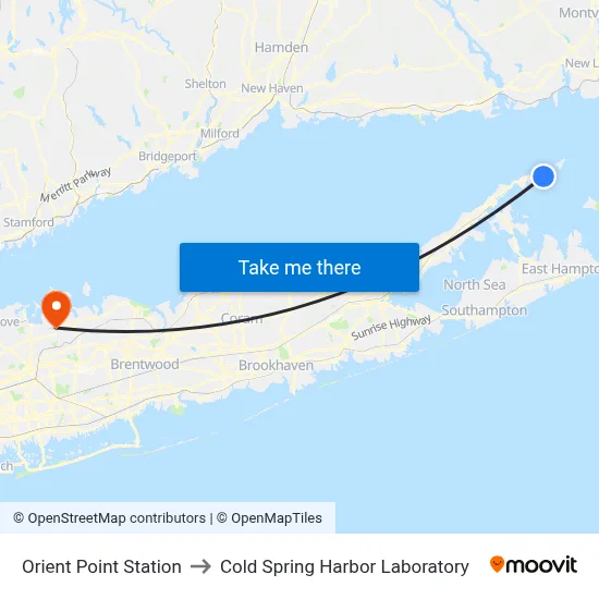 Orient Point Station to Cold Spring Harbor Laboratory map