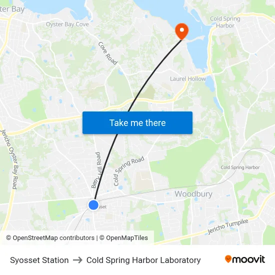 Syosset Station to Cold Spring Harbor Laboratory map