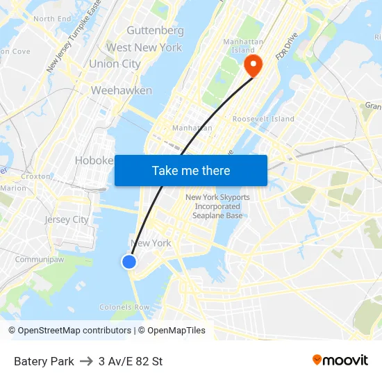 Batery Park to 3 Av/E 82 St map