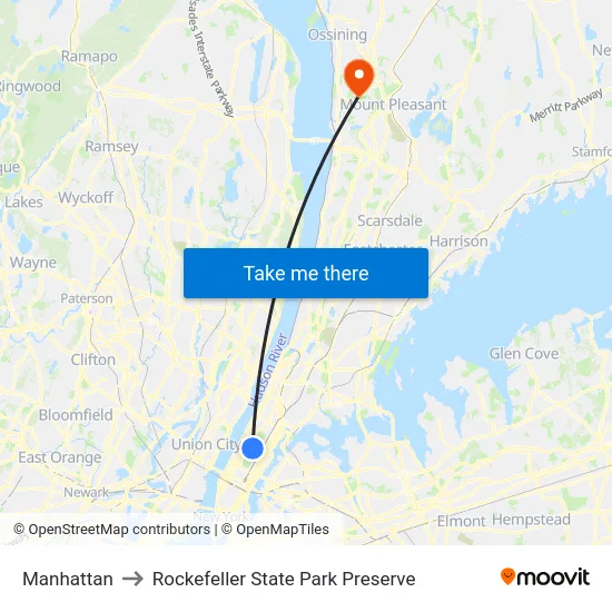 Manhattan to Rockefeller State Park Preserve map
