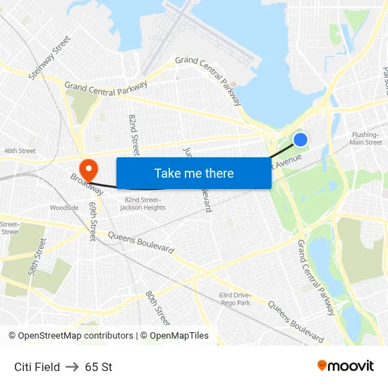 Citi Field to 65 St map