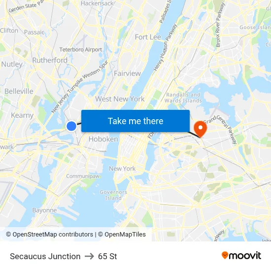 Secaucus Junction to 65 St map